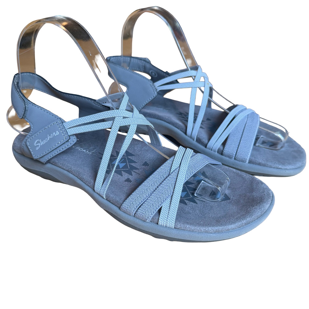 Skechers Memory Foam Strappy Open Toe Slingback Gray Hiking Sandals sz 8